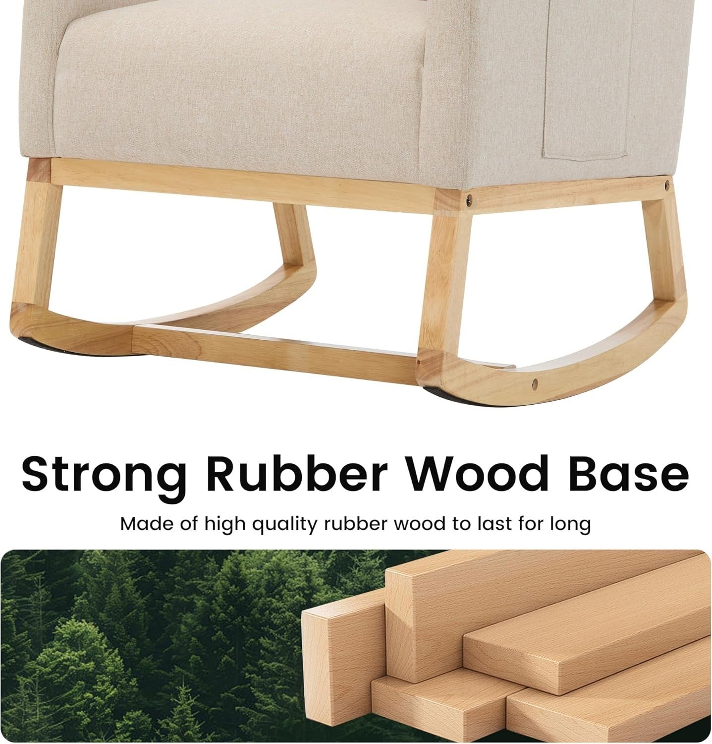 High Back Nursing Rocking Chair with Side Pockets & Durable Wood Base