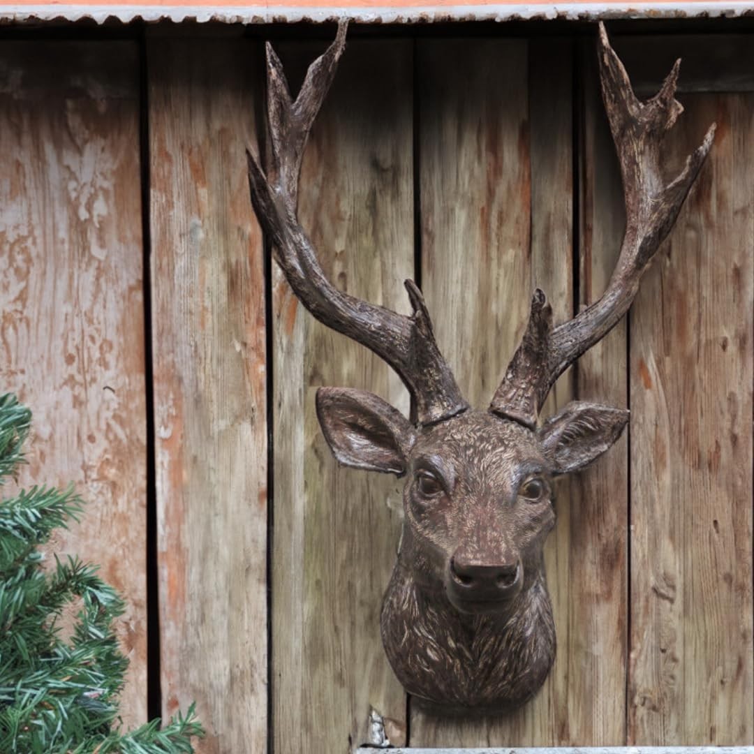 Large Wall Mounted Stag Head Sculpture 47cm Resin Deer Ornament Rustic
