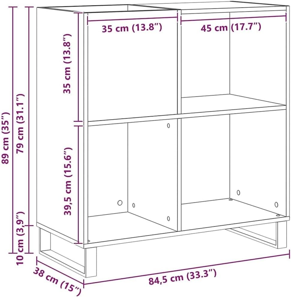 Oak Media Storage Cabinet with Shelves & Metal Legs – 89cm Wide Unit