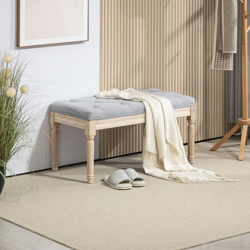 Tufted Bedroom Bench Light Grey – End of Bed Seat Hallway Window Stool