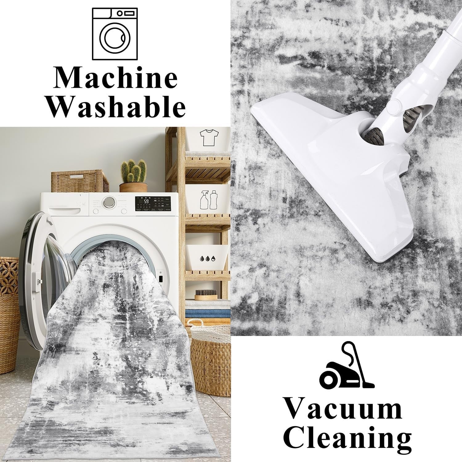 Grey Hallway Runner Rug 80x200cm Non Slip Washable Low Pile Hall Carpet