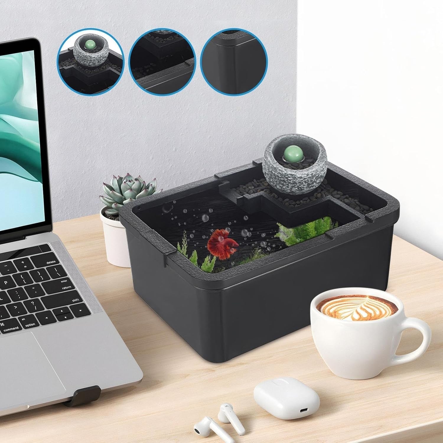 Mini Desktop Fish Tank with USB Pump & LED Light for Shrimp, Jellyfish
