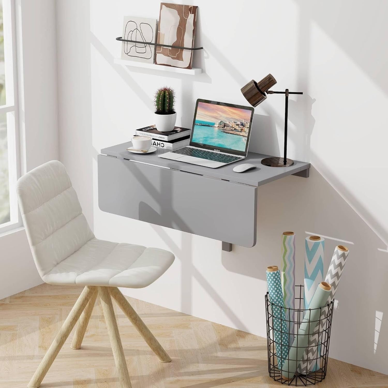Wall Mounted Folding Desk Drop Leaf Laptop Table Space Saving Home Office