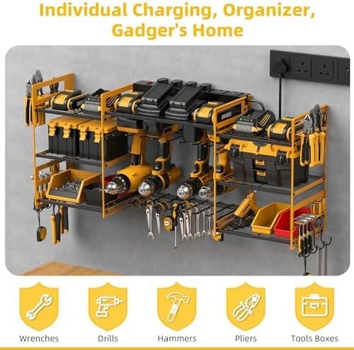 Wall Mounted Power Tool Organizer 8 Drill Holder Charging Rack