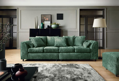 Spacious 4-Seater Sofa Green Chenille Fabric Deep Cushions Birch Frame