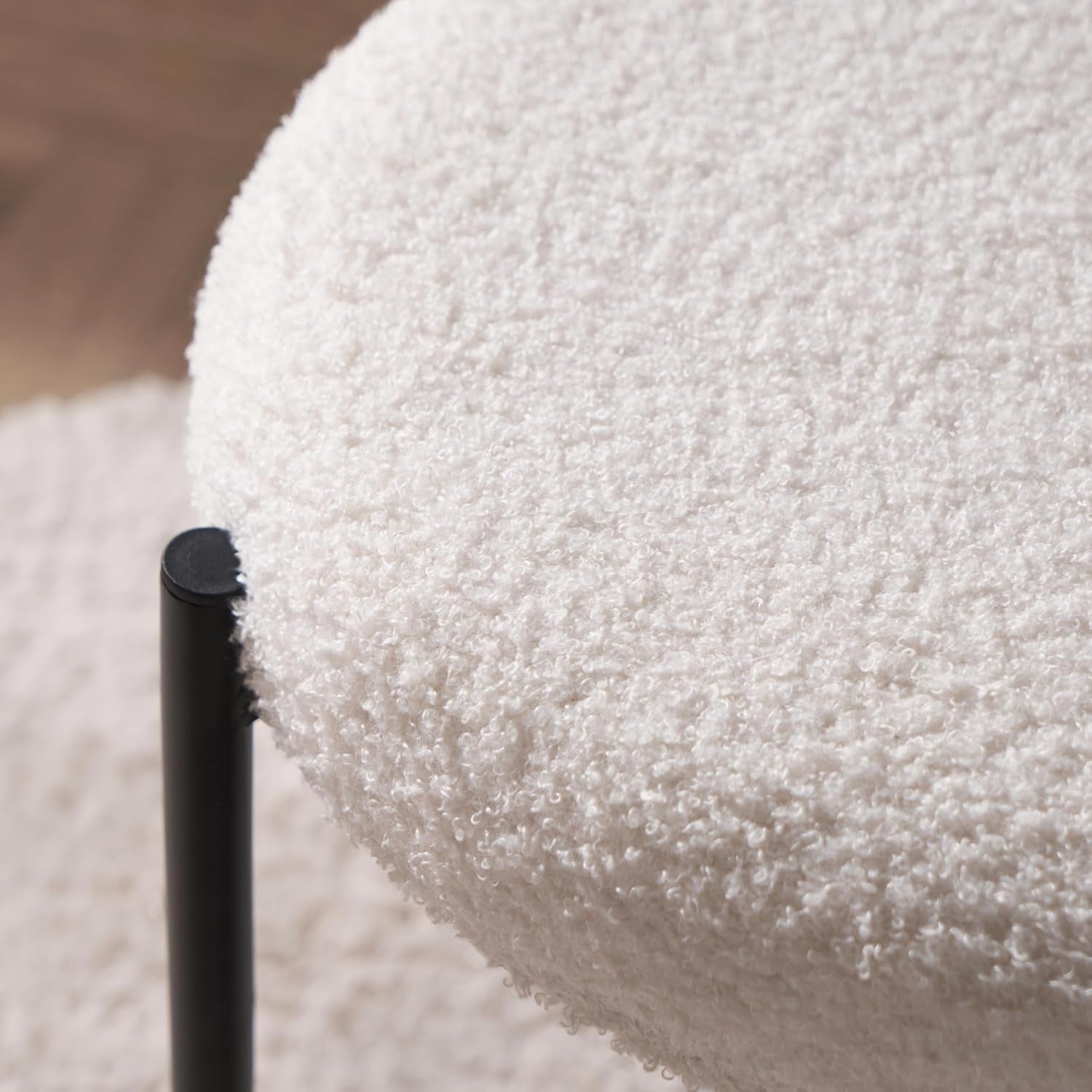Cream Bouclé Round Footrest Stool Modern Vanity Chair Metal Leg Seat
