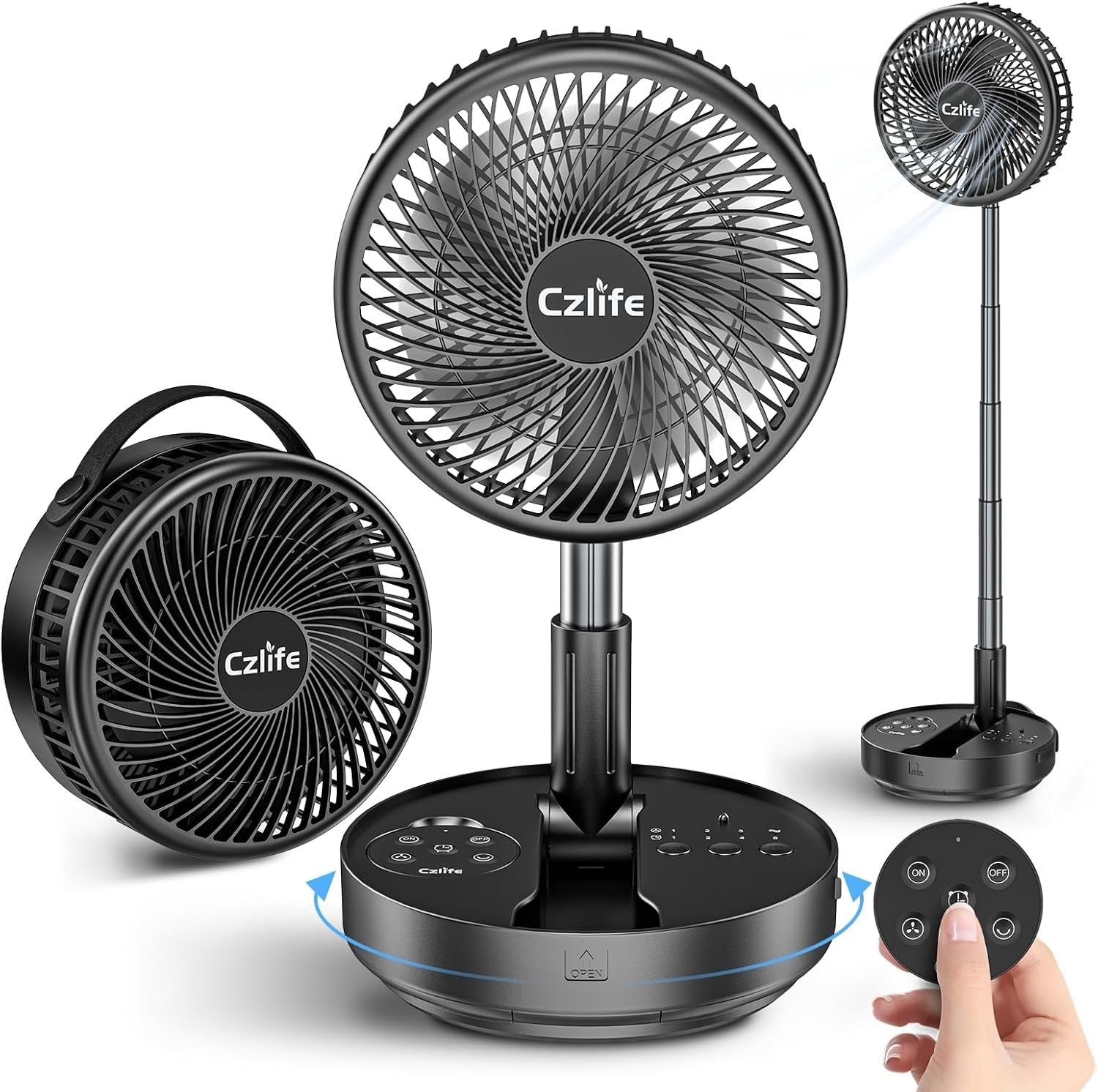 Portable Fan 10000mAh Rechargeable – Folding Desk Fan w/ Remote Black Cordless