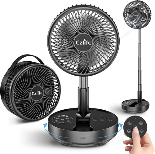 Portable Fan 10000mAh Rechargeable – Folding Desk Fan w/ Remote Black Cordless