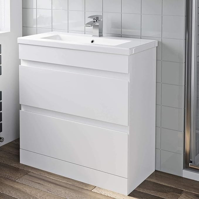 800mm White Gloss Bathroom Vanity Unit with Basin Sink