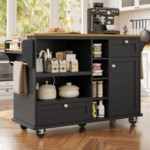 Rolling Kitchen Island Trolley Cabinet 2 Drawers Spice Towel Rack Wheels