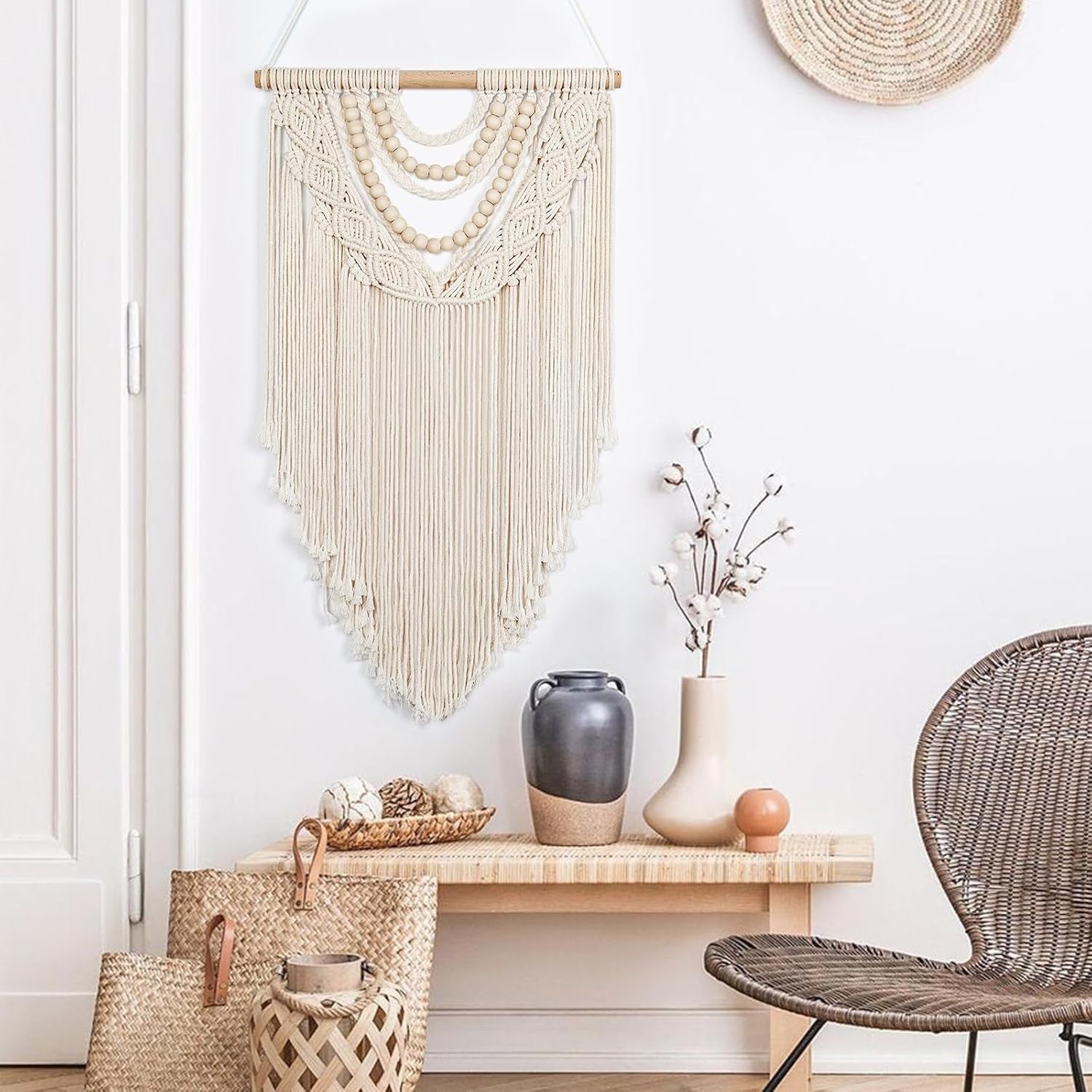 Small Boho Macrame Wall Hanging 16.5"x28" Woven Tapestry Decor