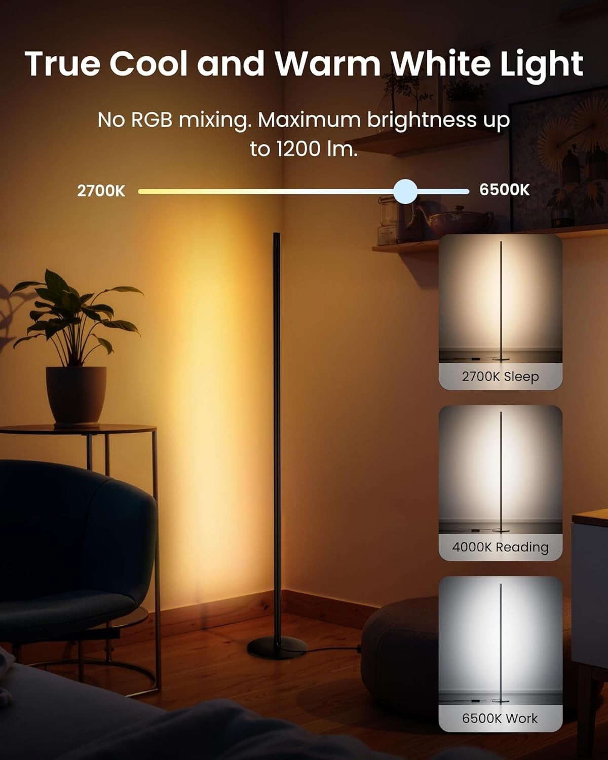 Smart LED Corner Floor Lamp RGB Colour Changing App Voice Control Light