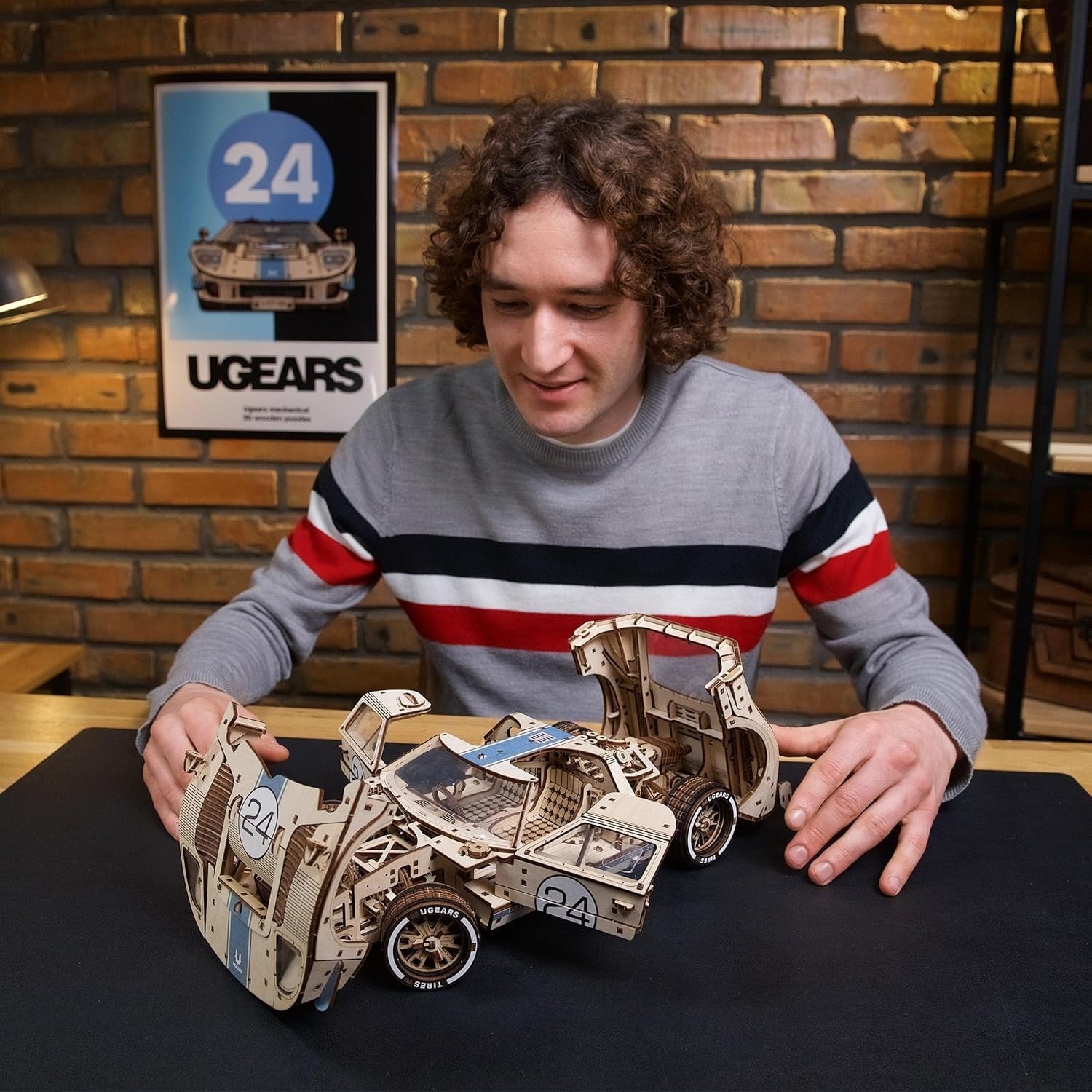 1:12 Scale Wooden Sports Car Puzzle – 970pc DIY Model with V8 Engine