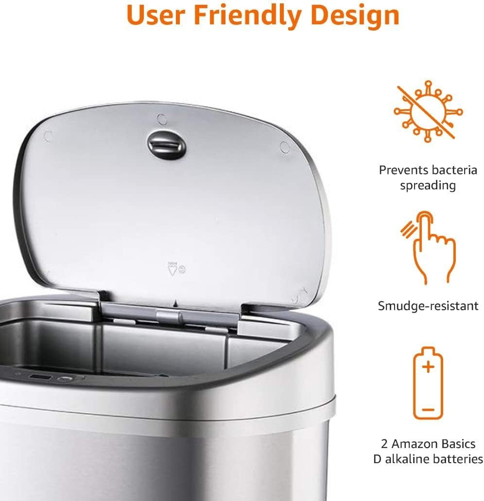 50L Stainless Steel Sensor Bin Silver Hands Free Kitchen