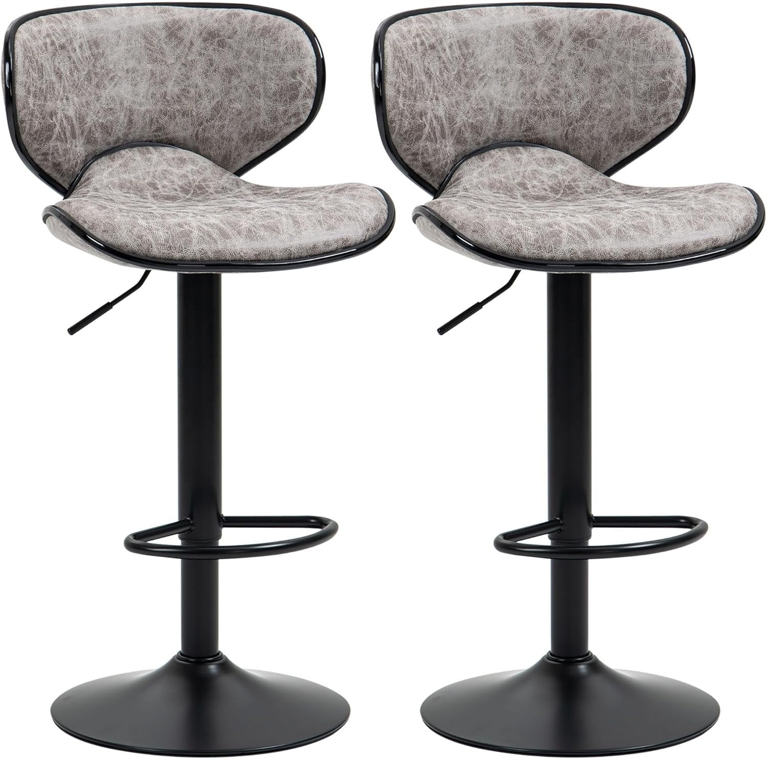 Adjustable Swivel Bar Stools Set of 2 | Light Brown Faux Leather
