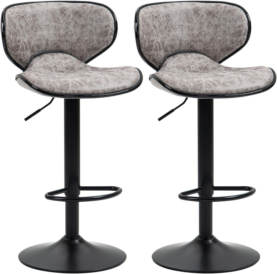 Adjustable Swivel Bar Stools Set of 2 | Light Brown Faux Leather