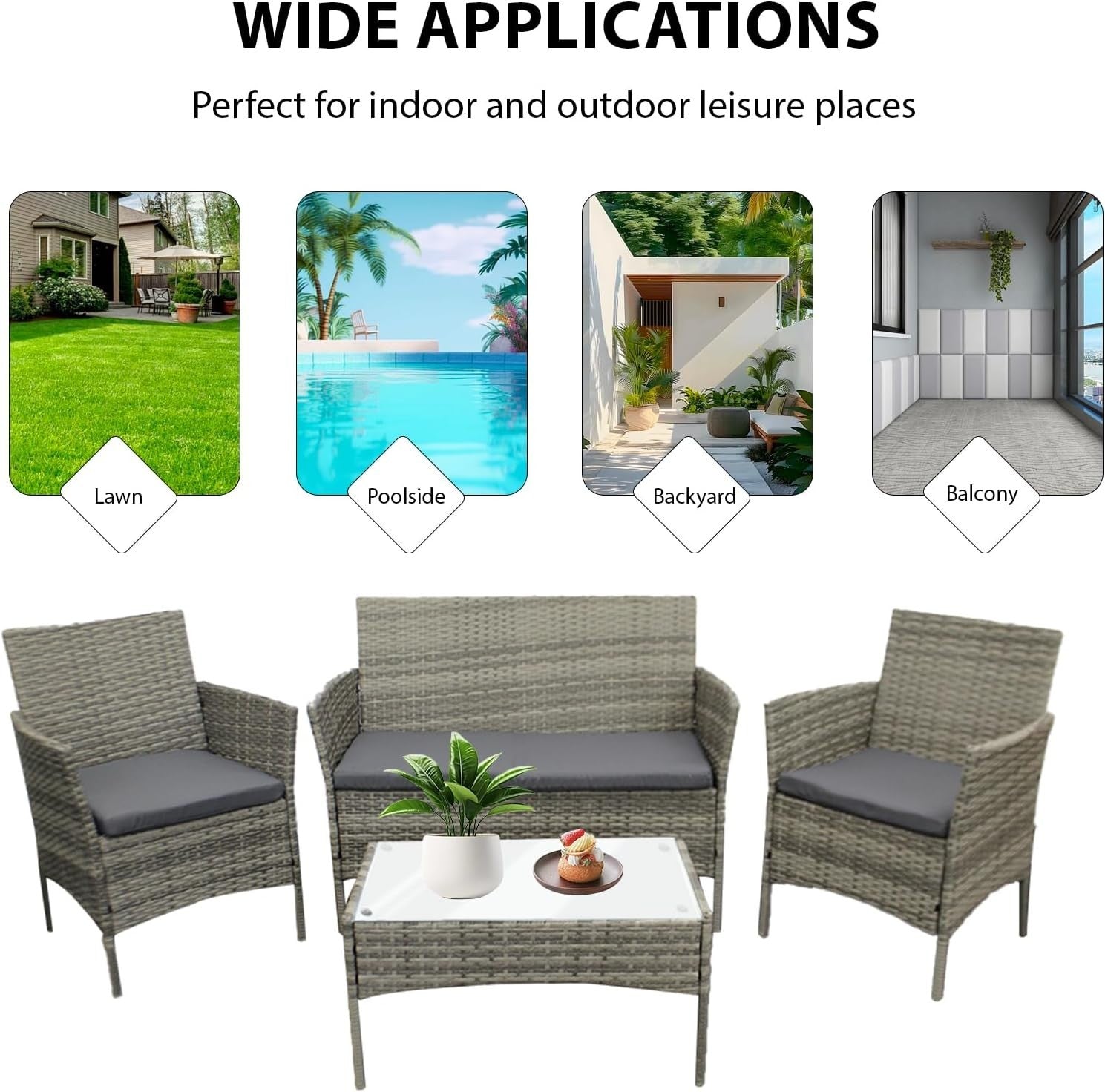 4-Piece Outdoor Patio Rattan Furniture Set with Cushioned Sofa & Table