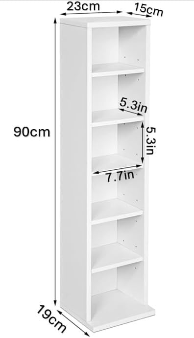 DVD CD Storage Tower Rack 6 Shelf Media Organizer Cabinet White 90cm