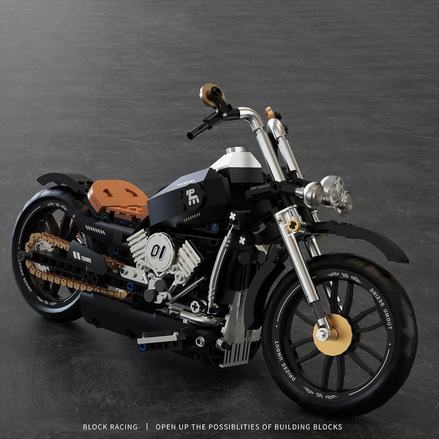 445-Piece Retro Motorcycle Model Kit with Chain Drive & Custom Stickers