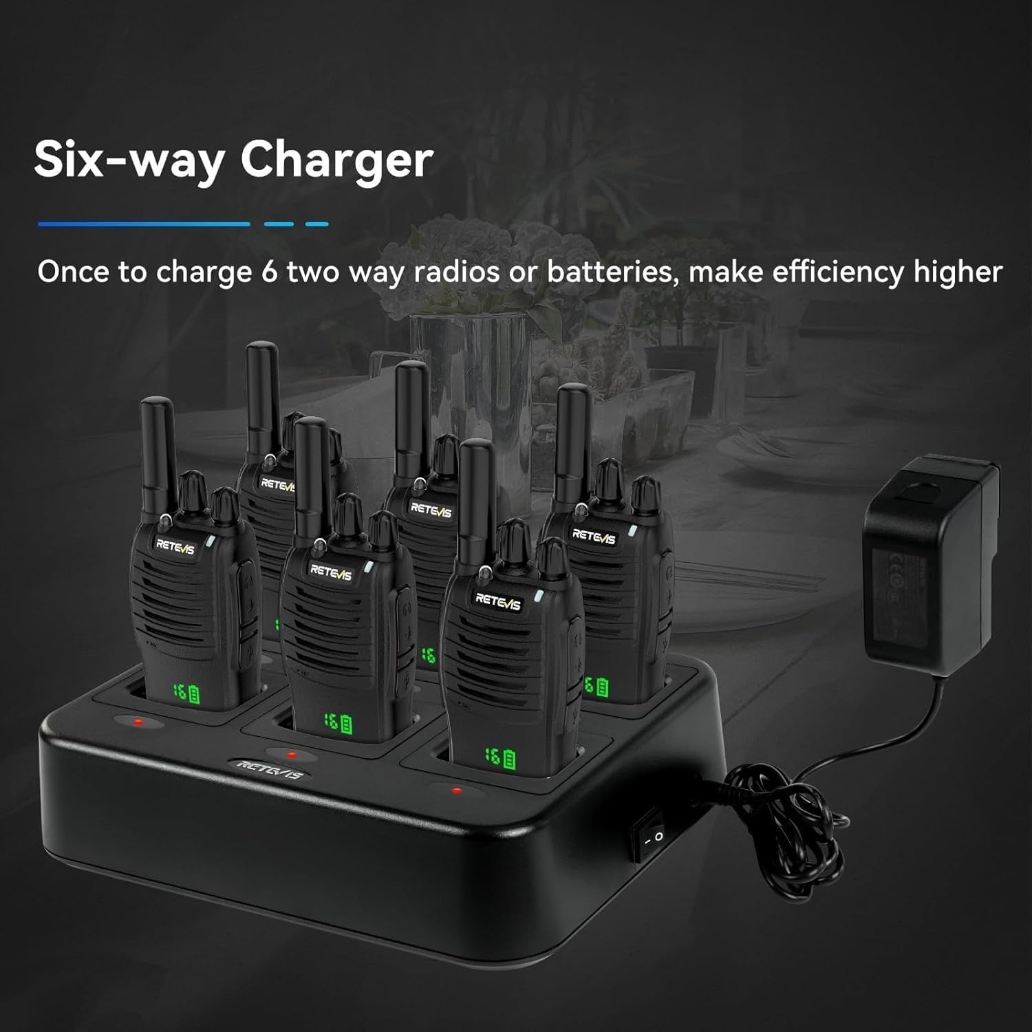 Walkie Talkies 6 Pack Rechargeable Two Way Radio w Screen 6 Way Charger