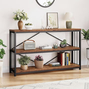 Rustic Industrial Console Table 3-Tier Storage Wood Metal 120x34x74cm