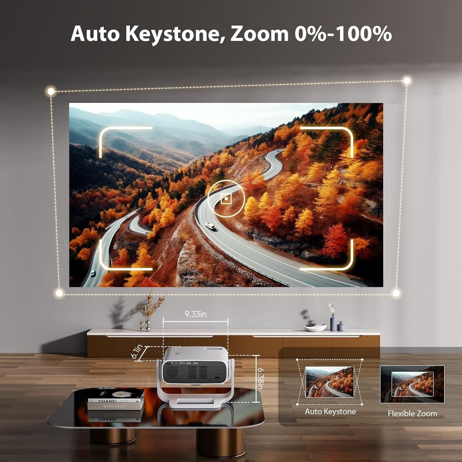 Smart 1080P Projector 4K WiFi 6 Bluetooth Built-In Apps 120° Stand