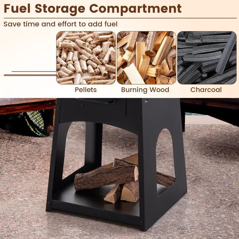 Outdoor Fire Pit BBQ Grill Wood/Coal Burner w/ Tools, Rack & Gloves