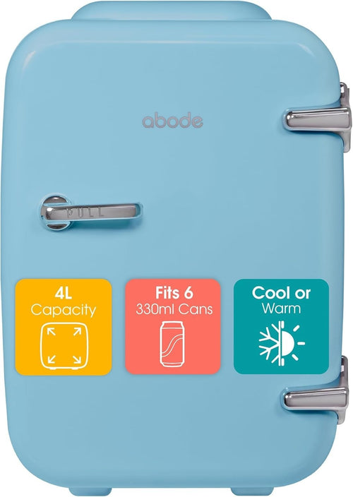 4L Mini Fridge Cooler & Warmer Portable Retro AC 12V Blue