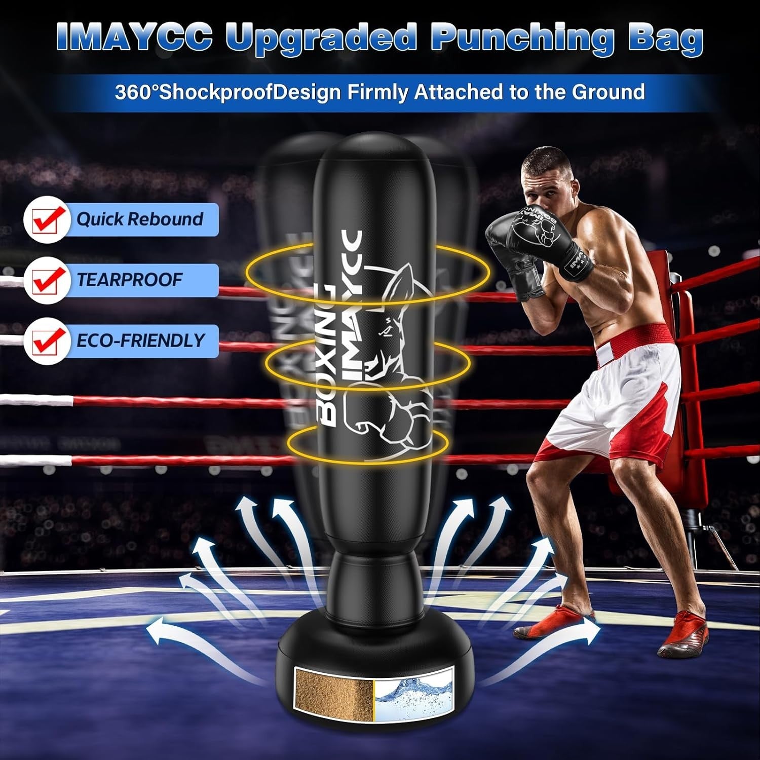 180cm Standing Punch Bag Kit Inflatable MMA Kickboxing Training