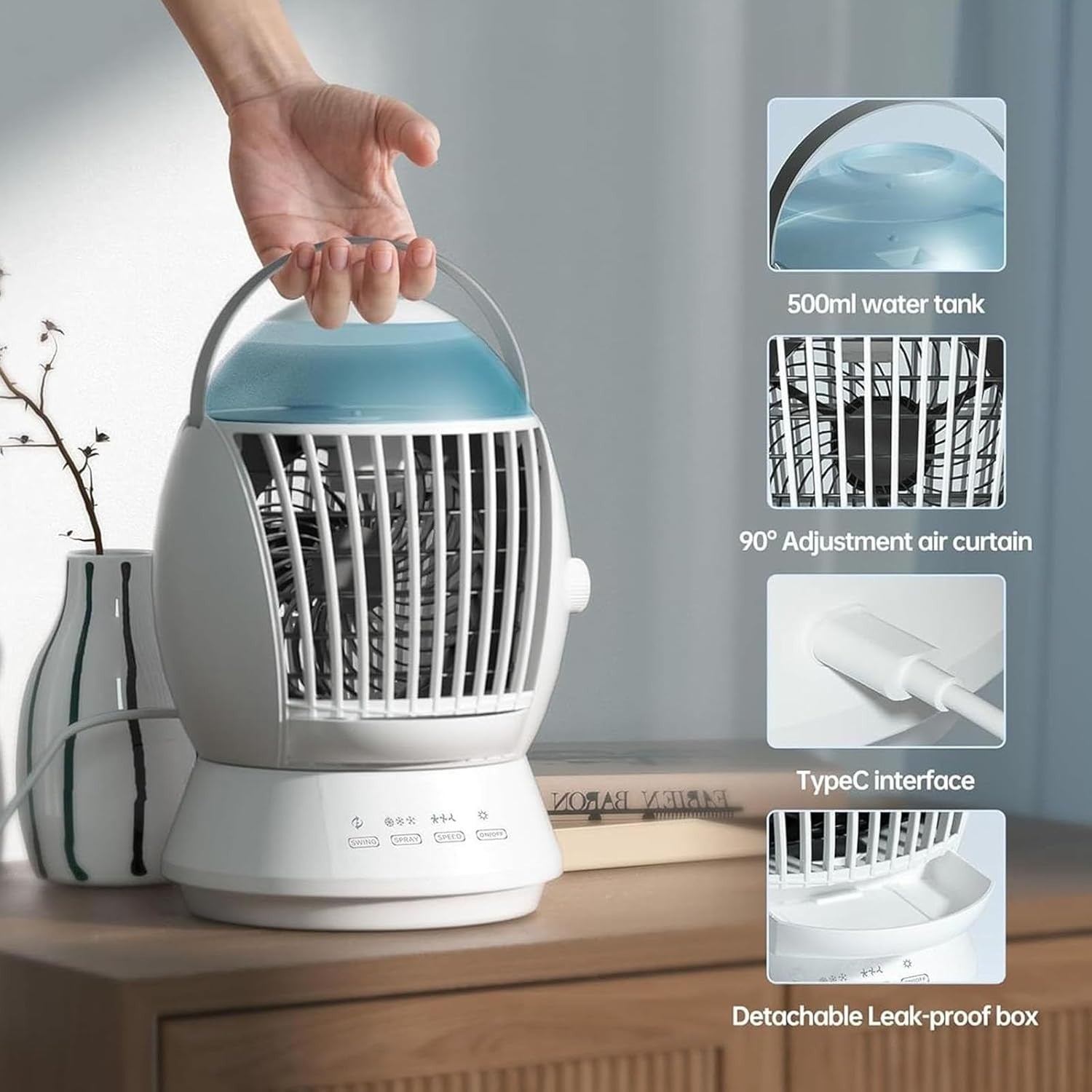 Portable 3-Speed Air Cooler Fan with Misting & Quiet Oscillation