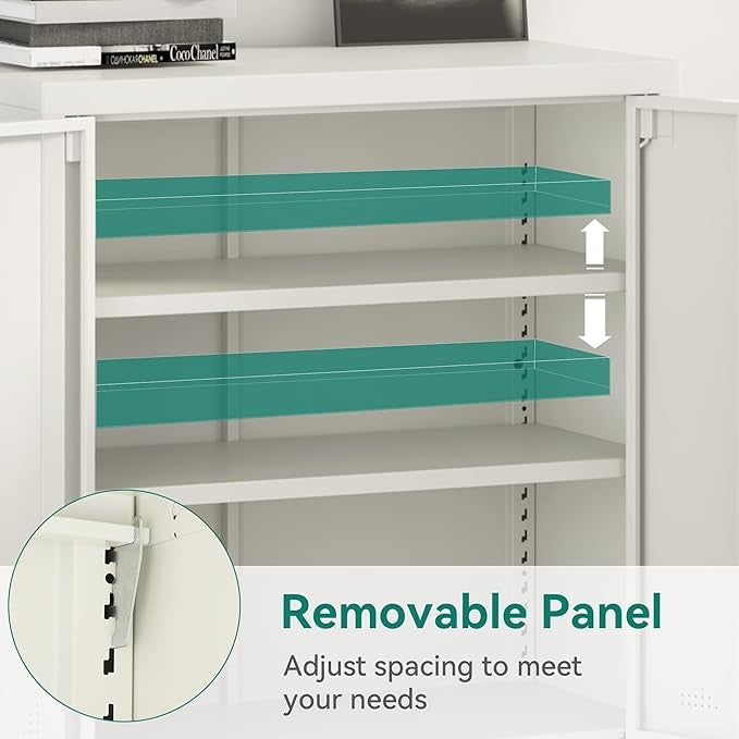 White Metal Office Storage Cabinet 2 Door Lockable Cupboard with Adjustable