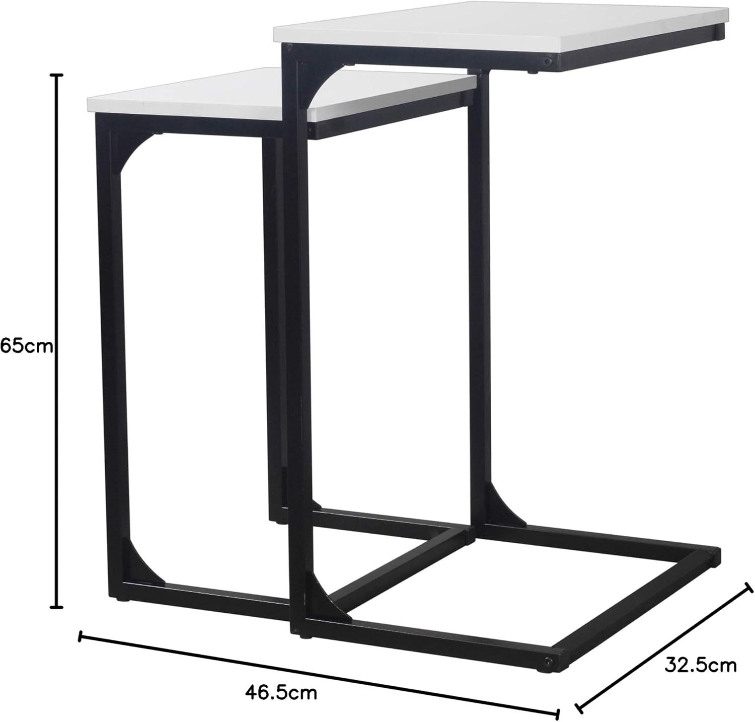 Set of 2 MDF Wood Side Tables Metal Frame Nightstands White Bedroom Storage