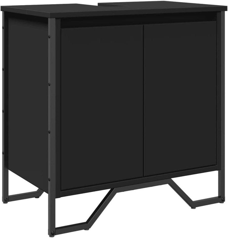 Modern Black Bathroom Vanity Unit – 2 Door Under Sink Storage Cabinet 60x60cm