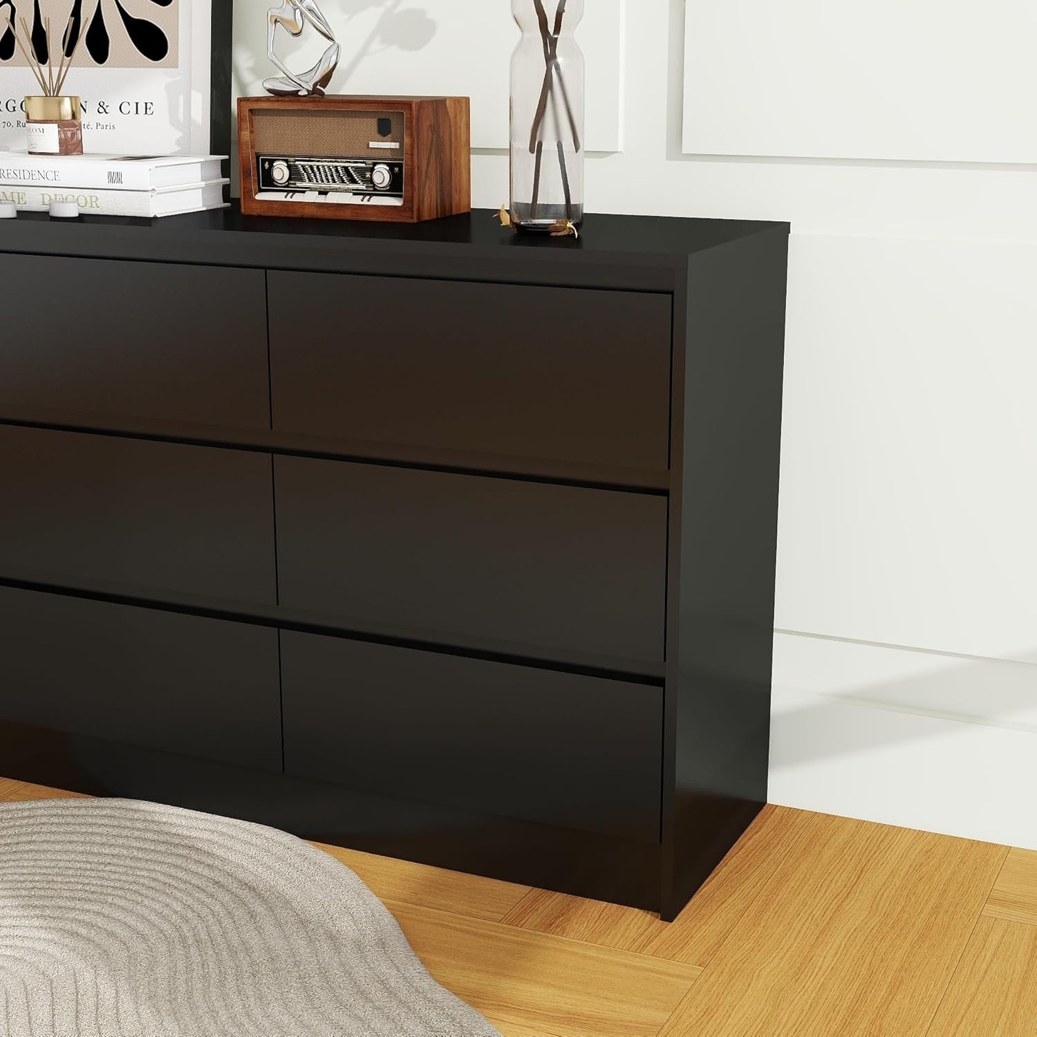 Black 9 Drawer Dresser Chest Storage Unit Wide Modern Bedroom Cabinet