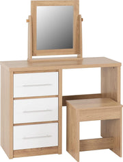 Modern Dressing Table White Gloss Light Oak Vanity Desk Mirror Stool 3 Drawers