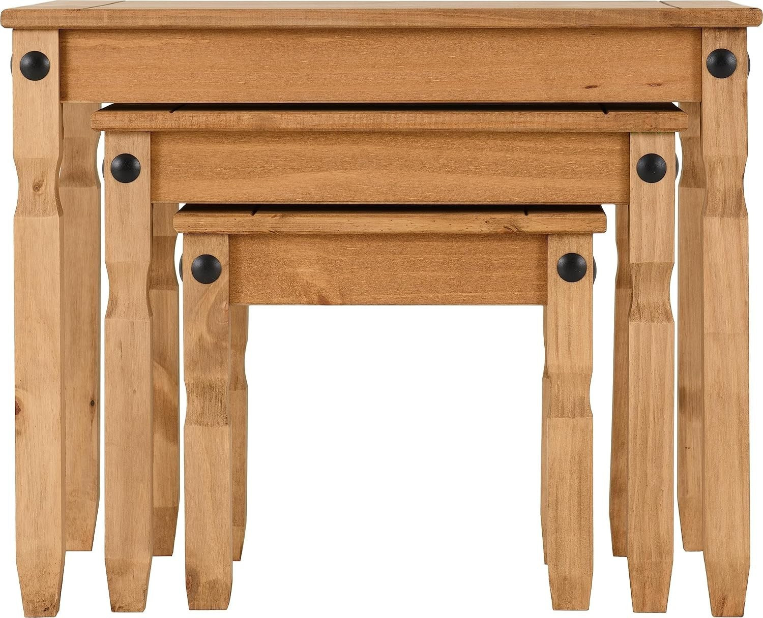 Set of 3 Distressed Pine End Tables Wood Nesting Side Living Room Furniture