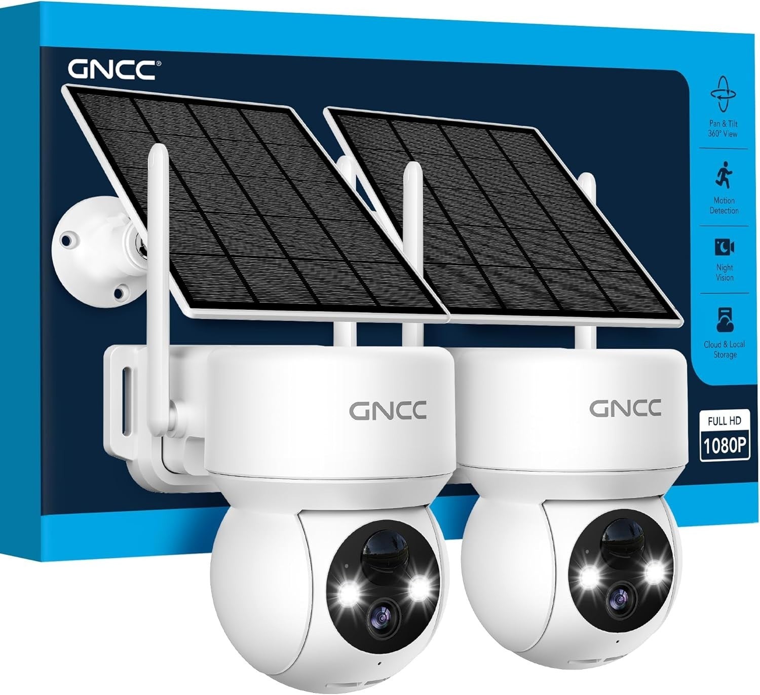 2 Pack Solar Security Camera Wireless Outdoor PTZ Color Night Vision