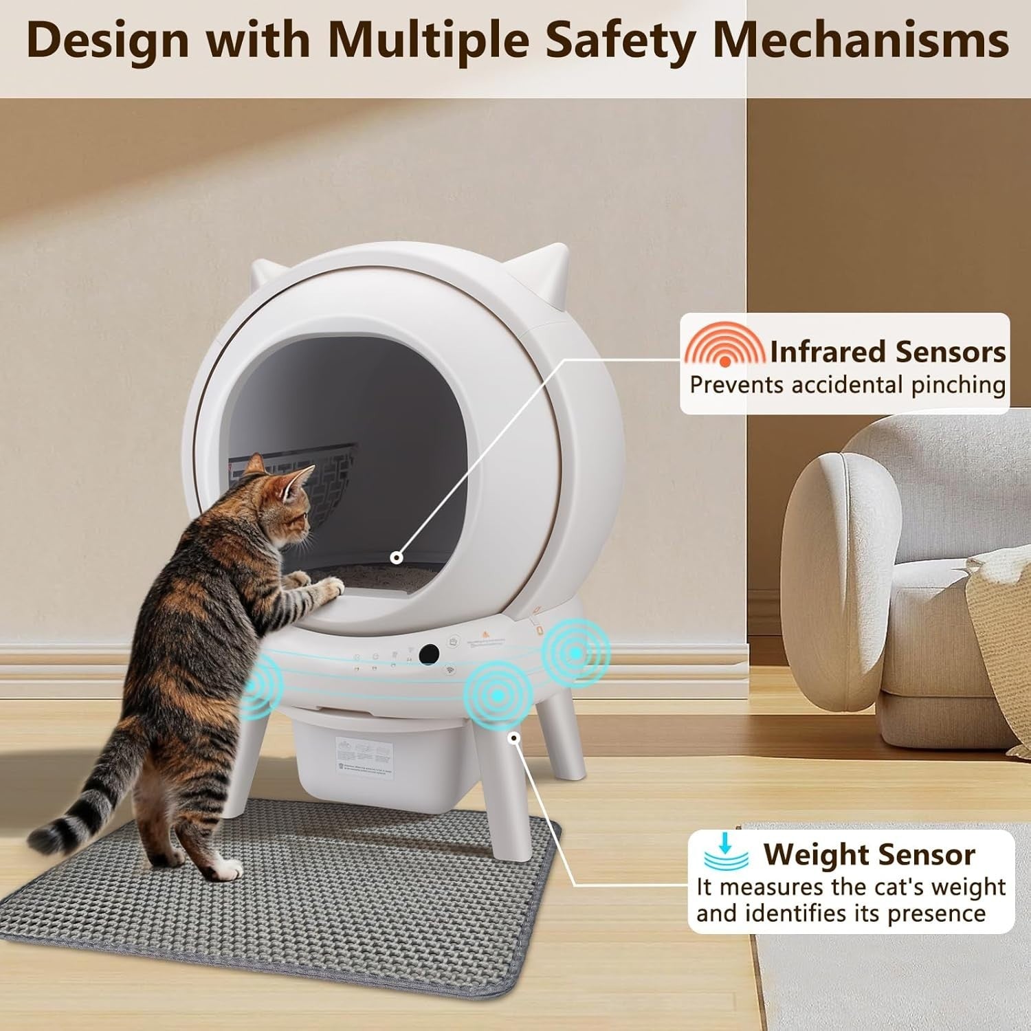 XL Self Cleaning Cat Litter Box App Control Auto Odor Removal 65L