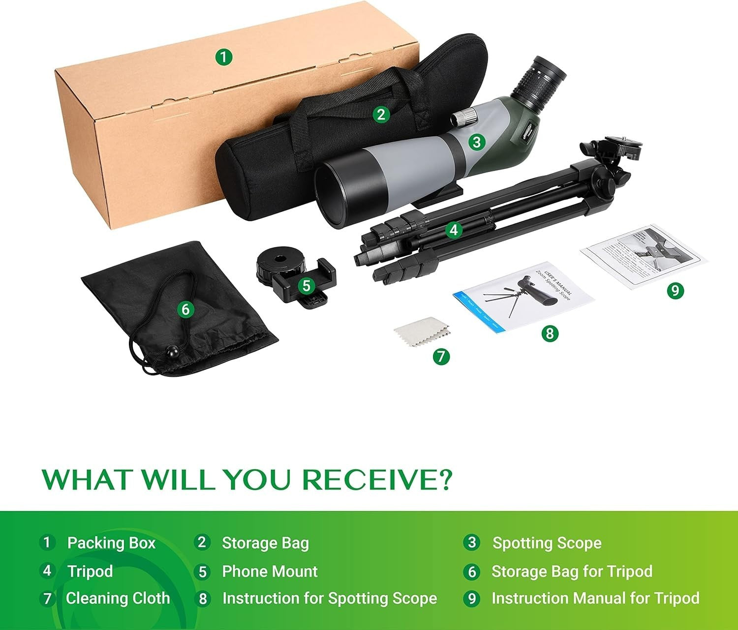20-60X70 Spotting Scope for Bird Watching with Tripod & Phone Adapter