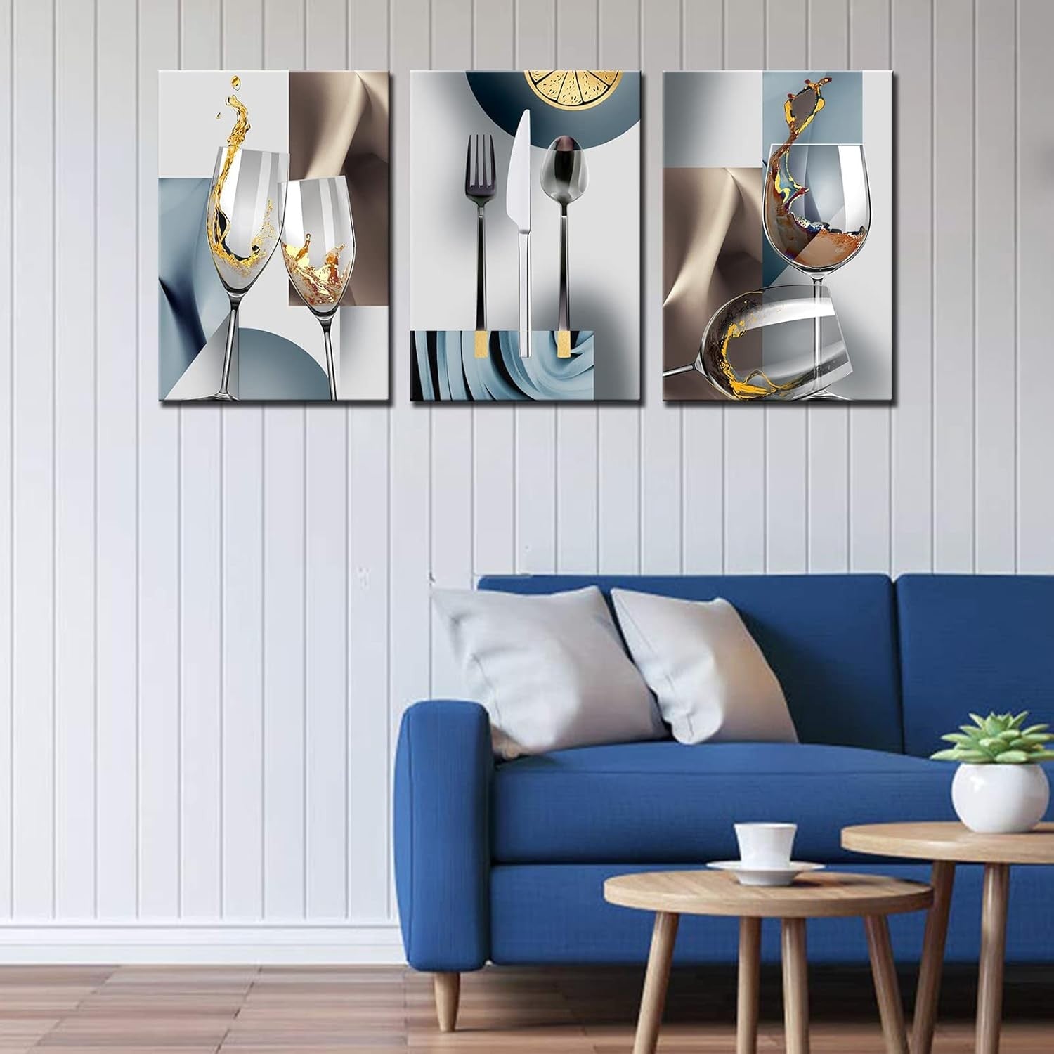 Dining Room Wall Art Set of 3 Wine Glass Canvas 35.6x50.8cm