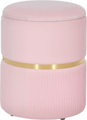 Pink Velvet Storage Stool Round Ottoman Padded Seat Vanity Footstool