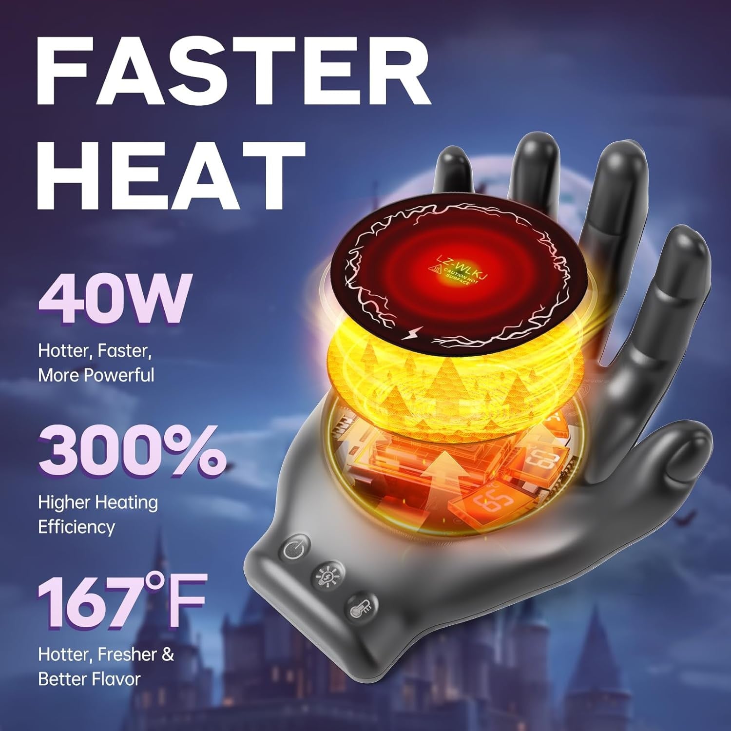 Black Hand Coffee Mug Warmer Set 3 Temp 8H Auto Off Desk Heater