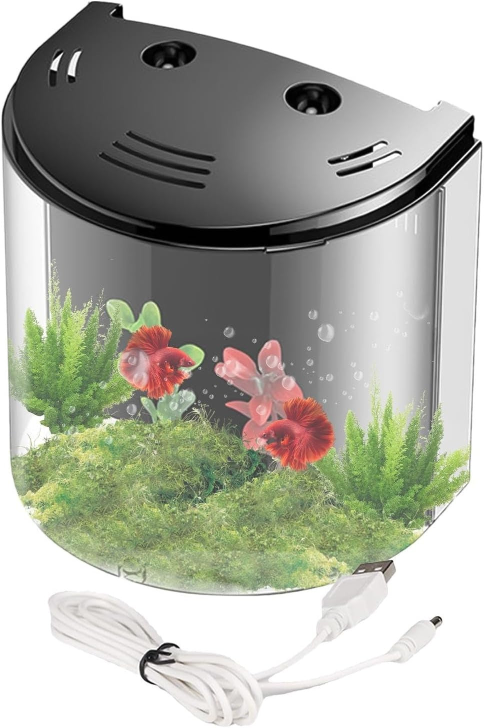 Small Acrylic Fish Tank w/ Filter Light Pump Desktop Aquarium Bowl