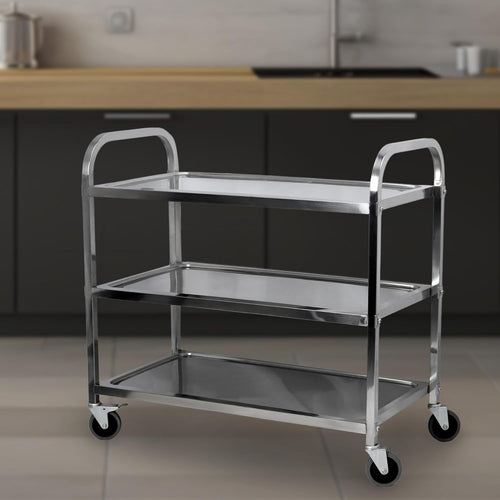 Large Stainless Steel Kitchen Trolley on Wheels 3 Tier Heavy Duty Storage