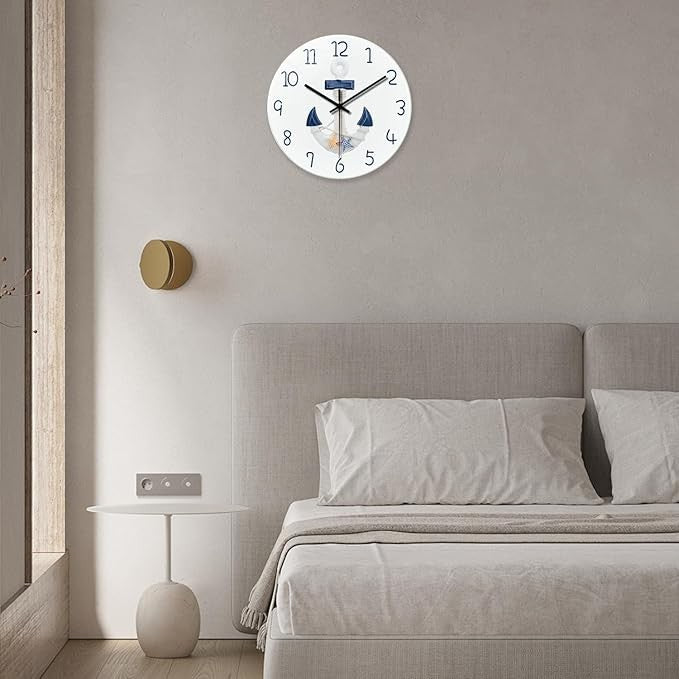 Coastal Nautical Wall Clock 14" Silent Beach Style Anchor Design Home Decor