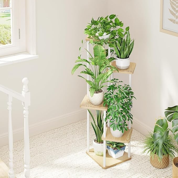 5 Tier White Metal Plant Stand Indoor Outdoor Flower Pot Shelf for Patio Balcony
