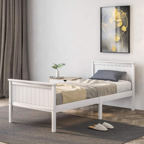 Wood Bed Frame 90x190cm White Pine Kids Single Slat Compact Durable UK