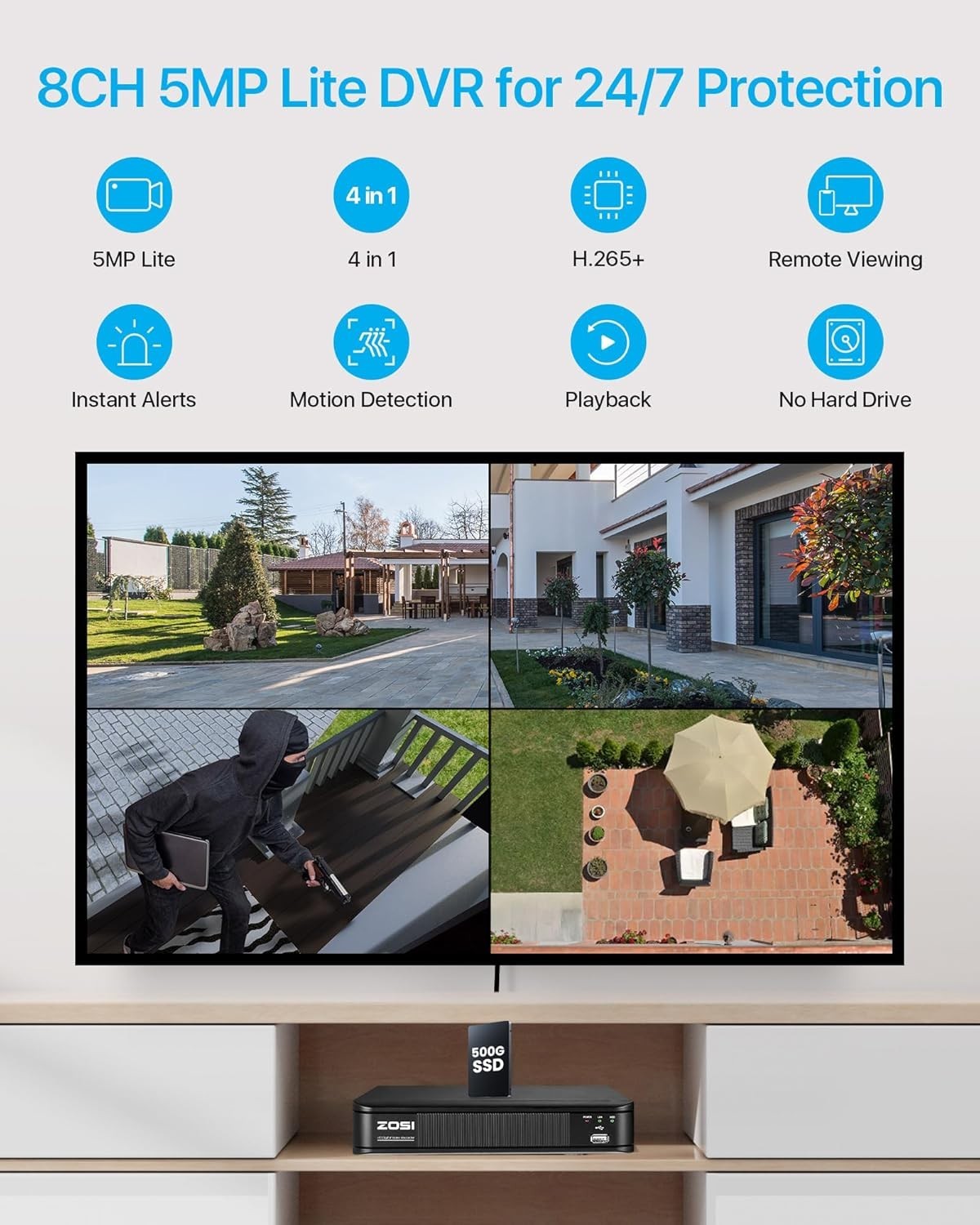 1080P CCTV Security Camera System 8CH DVR 500GB 4 Cameras Night Vision