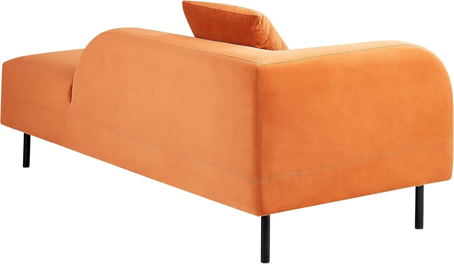 Orange Velvet Left-Hand Chaise Lounge Reclining Retro Design with Cushion
