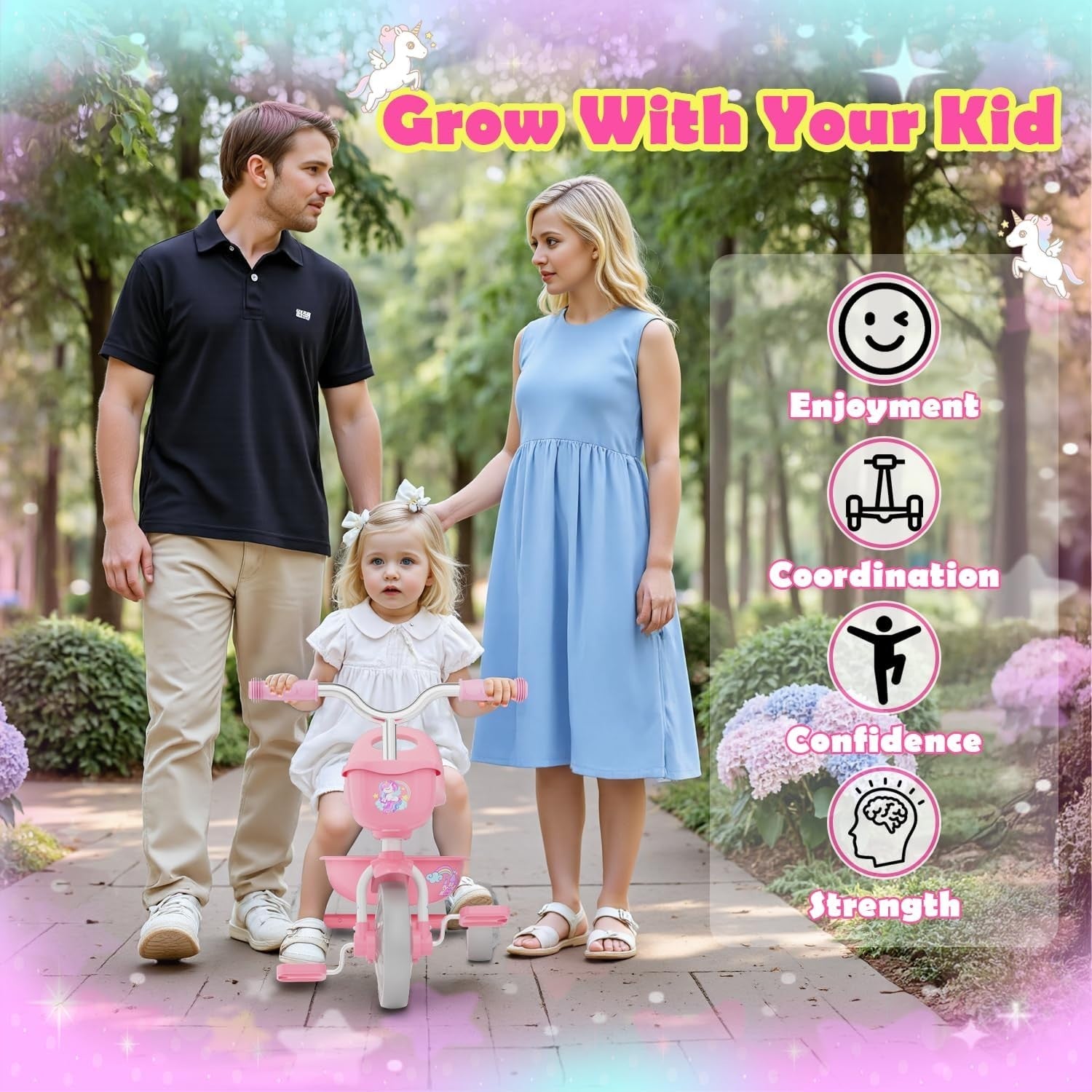 Unicorn Tricycle LED Light Wheels Kids Balance Bike Girls Age 2-5 Years
